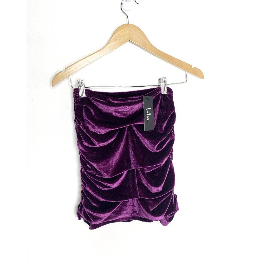 Lulu's - Right Here, Right Wow Purple Velvet Ruched Mini Skirt - Picture 5 of 5